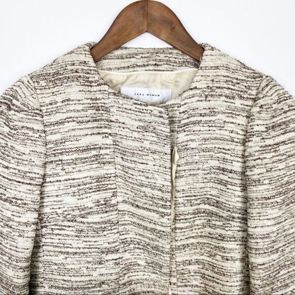 Zara Cream Gold Striped Cropped Blazer - Picture 6 of 10
